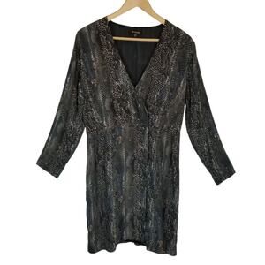 Massimo Dutti Women's Snakeskin Print Long Sleeve Sheath Dress Black Size 10